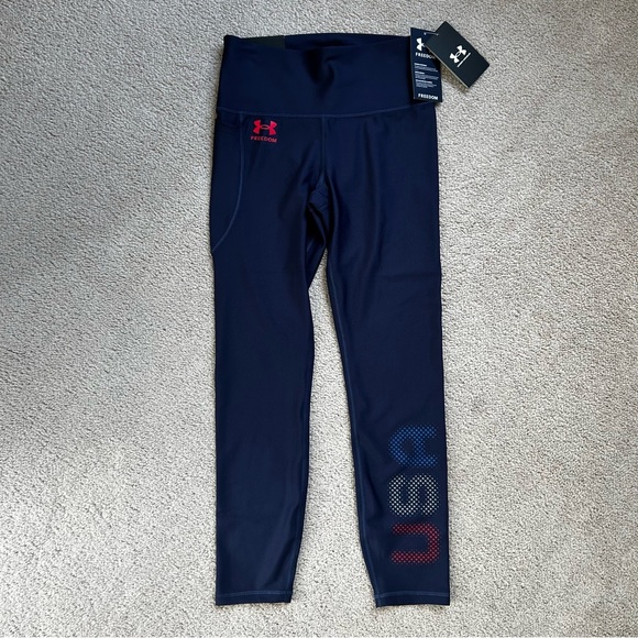 women’s Small under armour Freedom USA Compression leggings Patriotic Navy Blue - Picture 1 of 8